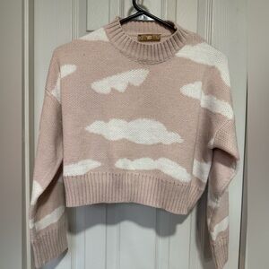 The Copper Closet Dreamy Pink and White Cropped Cloud Sweater
